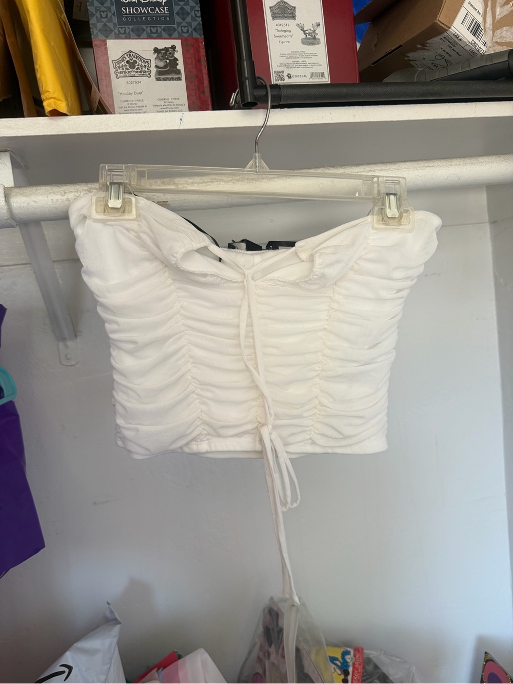Forever 21 White Ruched Strapless Drawstring Crop Top